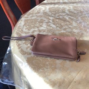 Double Zipper Brown Coach Wristlet
